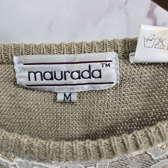 Vintage Sweater Womens Large 80s 90s Batwing Lace Leather Leopard Gold Metallic - Picture 3 of 11